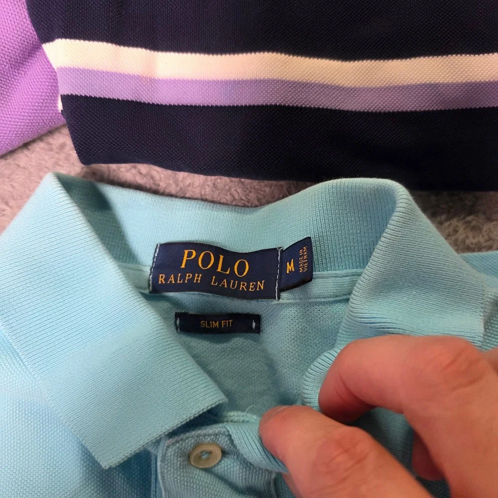 Polo Ralph Lauren Mens M Polo Shirts 3 Pack Purple Blue Striped Slim Golf Fit